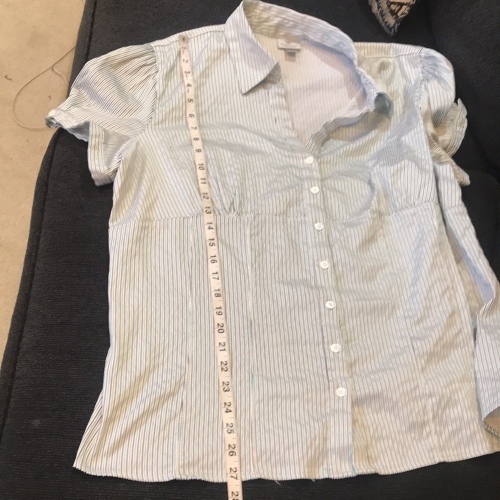 Worthington Striped Cotton Blend Blouse Button Front Short Sleeves Round Hem-2X - Picture 13 of 13
